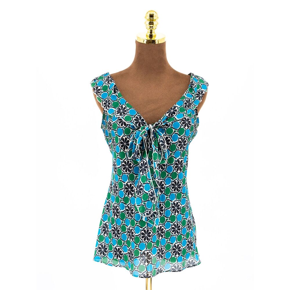 Banana Republic Womens XS Blouse Tank Y2K Tie Front Sleeveless Top Green Blue